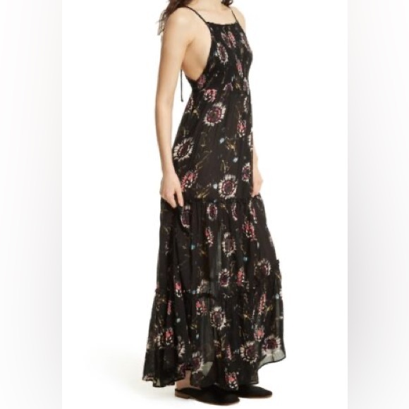 Free People Garden Party Maxi Dress Size Small Black Floral Rayon Intimately - Picture 3 of 13